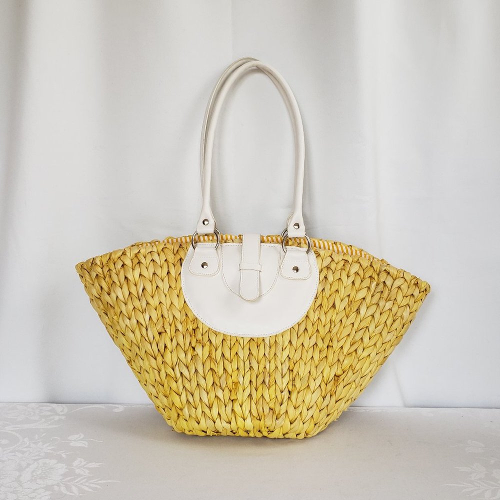 Unique Rattan and Leather beach, shopping, party or everyday bag with lining.